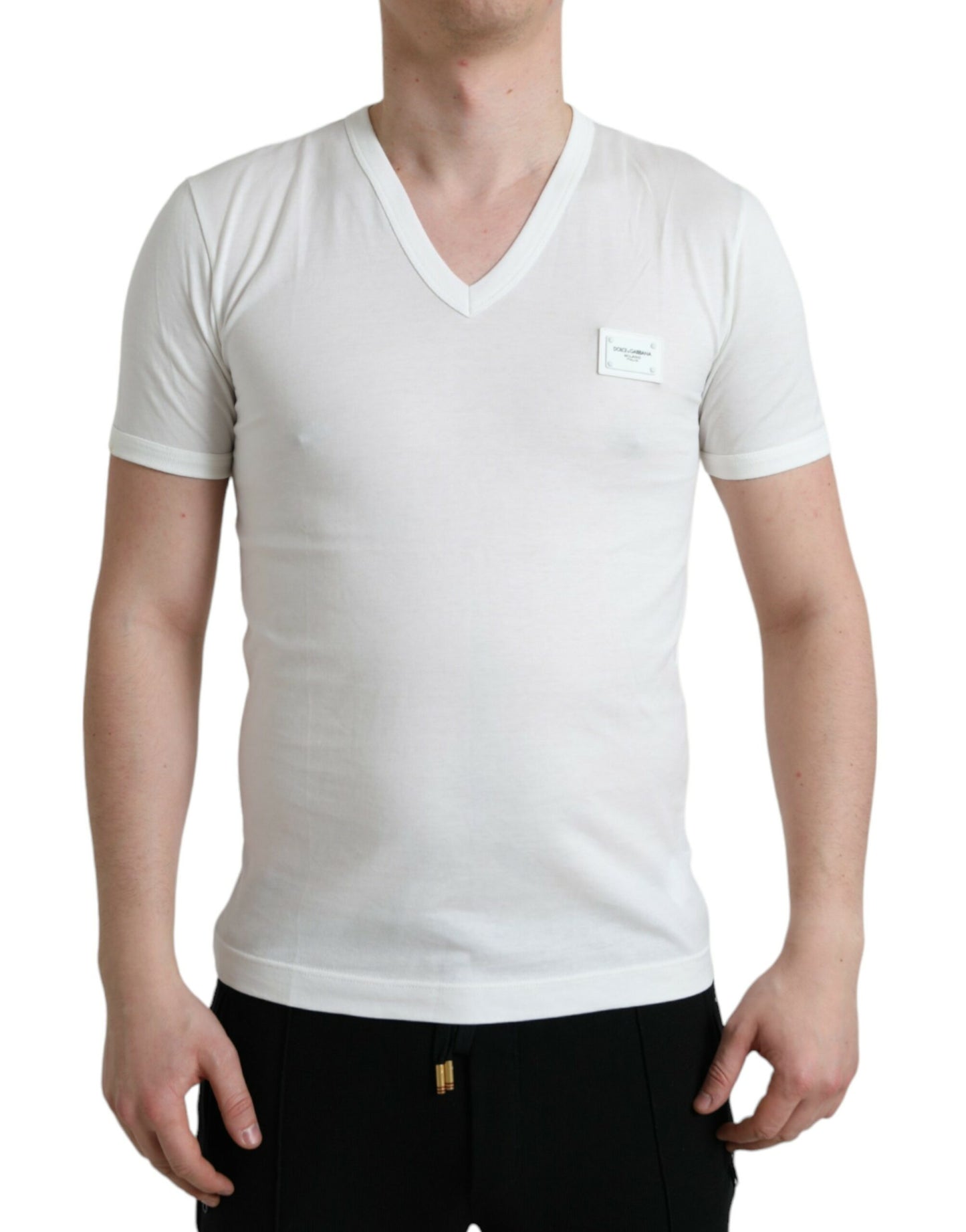 Chic White V-Neck Logo Tee