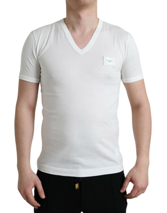 Chic White V-Neck Logo Tee