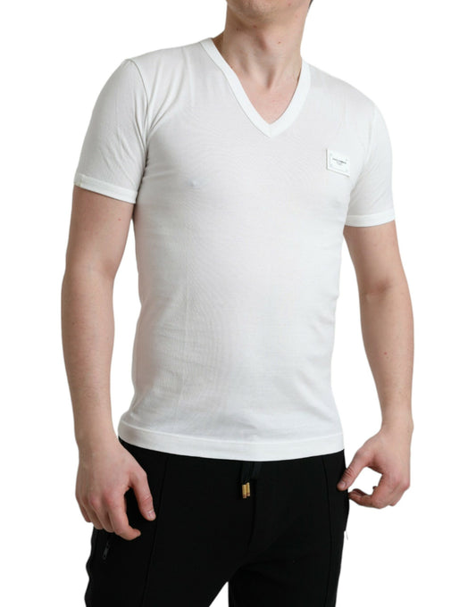 Chic White V-Neck Logo Tee