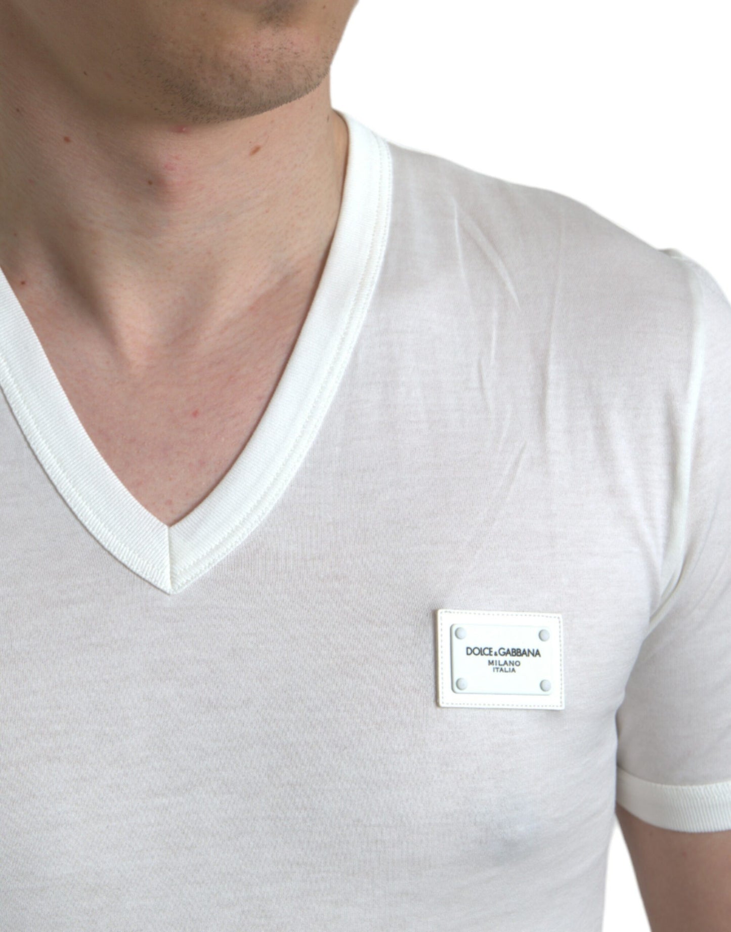 Chic White V-Neck Logo Tee