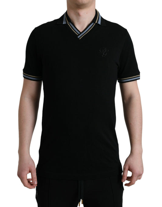 Elegant Black V-Neck Polo Tee