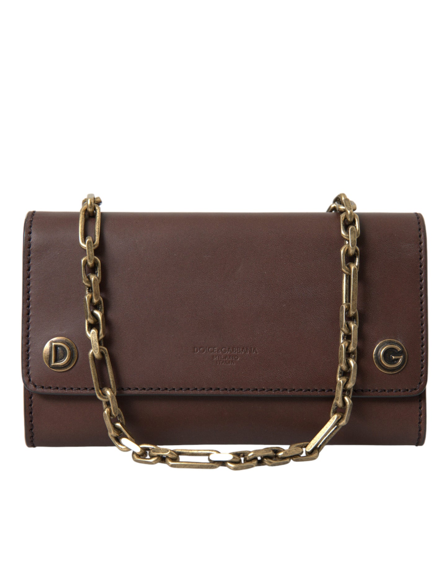 Elegant Brown Leather Shoulder Bag with Gold Detailing