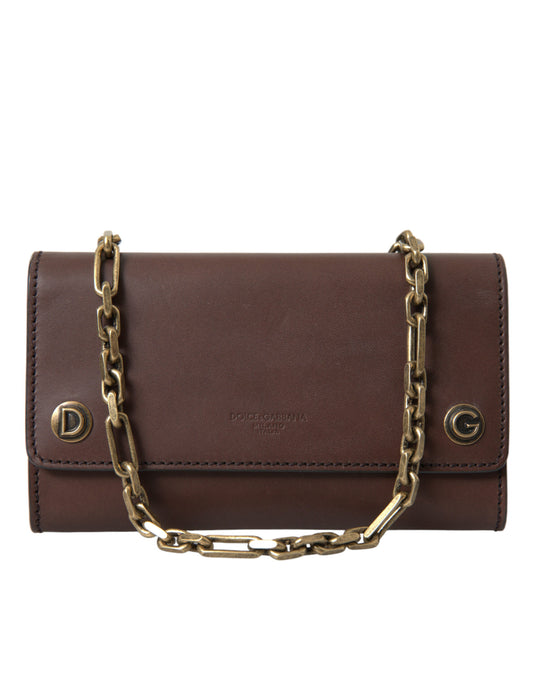 Elegant Brown Leather Shoulder Bag with Gold Detailing