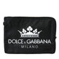 Elegant Black Nylon Clutch with Crown Print