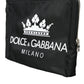 Elegant Black Nylon Clutch with Crown Print