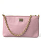 Elegant Pink Leather Pouch Clutch with Floral Embroidery