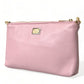 Elegant Pink Leather Pouch Clutch with Floral Embroidery