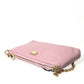 Elegant Pink Leather Pouch Clutch with Floral Embroidery