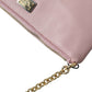Elegant Pink Leather Pouch Clutch with Floral Embroidery