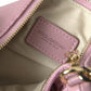 Elegant Pink Leather Pouch Clutch with Floral Embroidery