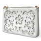 Embroidered Floral Leather Clutch with Chain Strap