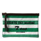 Elegant Striped Leather-Trim Pouch