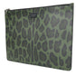 Elegant Green Leopard Print Calf Leather Clutch