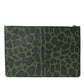 Elegant Green Leopard Print Calf Leather Clutch