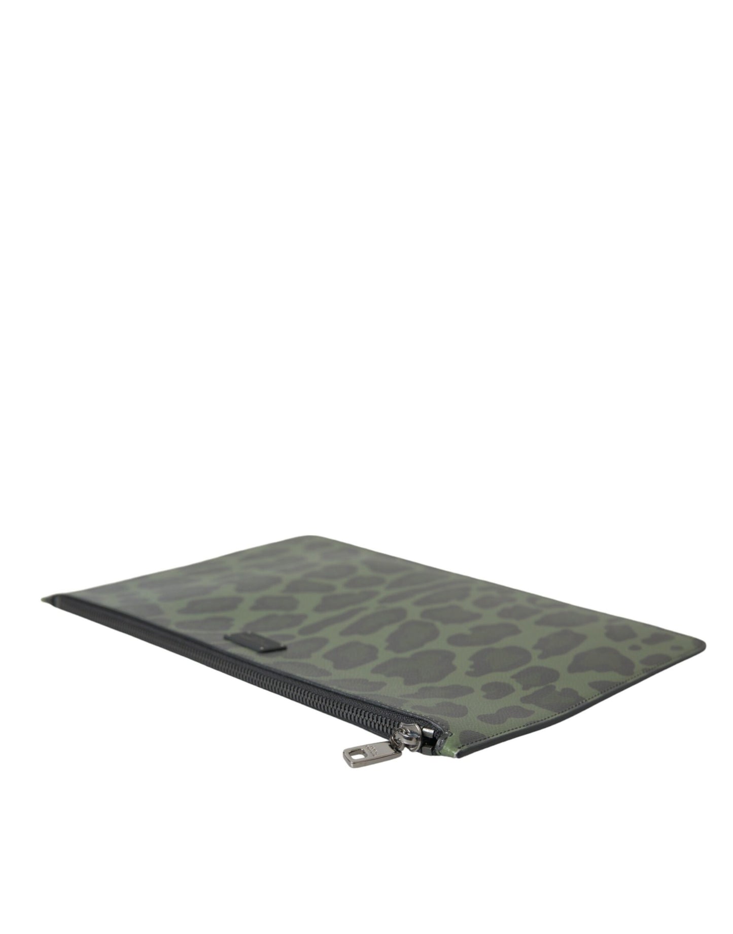 Elegant Green Leopard Print Calf Leather Clutch
