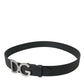Elegant Black Leather Belt with Metal Buckle