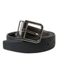 Elegant Black Leather Belt with Metal Buckle
