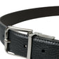 Elegant Black Leather Belt with Metal Buckle