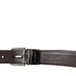Elegant Black Leather Belt with Metal Buckle