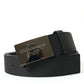 Elegant Black Leather Belt with Metal Buckle