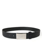 Elegant Black Leather Belt with Metal Buckle