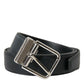 Sleek Black Calf Leather Belt with Metal Buckle