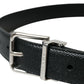 Sleek Black Calf Leather Belt with Metal Buckle