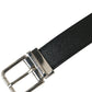 Sleek Black Calf Leather Belt with Metal Buckle