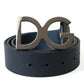 Elegant Blue Leather Belt with Metal Buckle