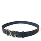 Elegant Blue Leather Belt with Metal Buckle
