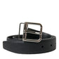 Elegant Black Leather Belt with Metal Buckle