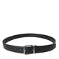 Elegant Black Leather Belt with Metal Buckle
