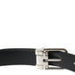 Elegant Black Leather Belt with Metal Buckle