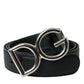 Elegant Black Leather Belt with Metal Buckle