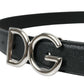 Elegant Black Leather Belt with Metal Buckle