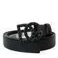 Elegant Black Leather Belt with Metal Buckle