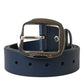 Elegant Blue Calf Leather Belt with Metal Buckle