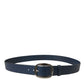 Elegant Blue Calf Leather Belt with Metal Buckle