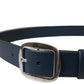 Elegant Blue Calf Leather Belt with Metal Buckle