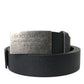 Elegant Black Leather Belt with Metal Buckle