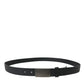 Elegant Black Leather Belt with Metal Buckle