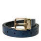 Elegant Blue Leather Belt with Metal Buckle