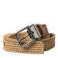 Elegant Beige Woven Leather Belt