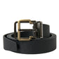 Elegant Black Leather Belt with Metal Buckle