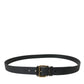 Elegant Black Leather Belt with Metal Buckle