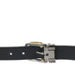 Elegant Black Leather Belt with Metal Buckle