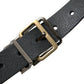 Elegant Black Leather Belt with Metal Buckle
