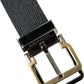 Elegant Black Leather Belt with Metal Buckle