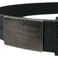 Elegant Black Leather Belt with Metal Buckle