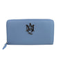 Alexander McQueen Women's Gold Logo Blue Leather Zip Around Wallet